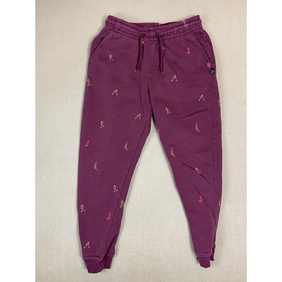 Jordan Essentials Pants Mens M Burgundy All Over Print Tapered Jogger Sweatpants - Picture 1 of 15